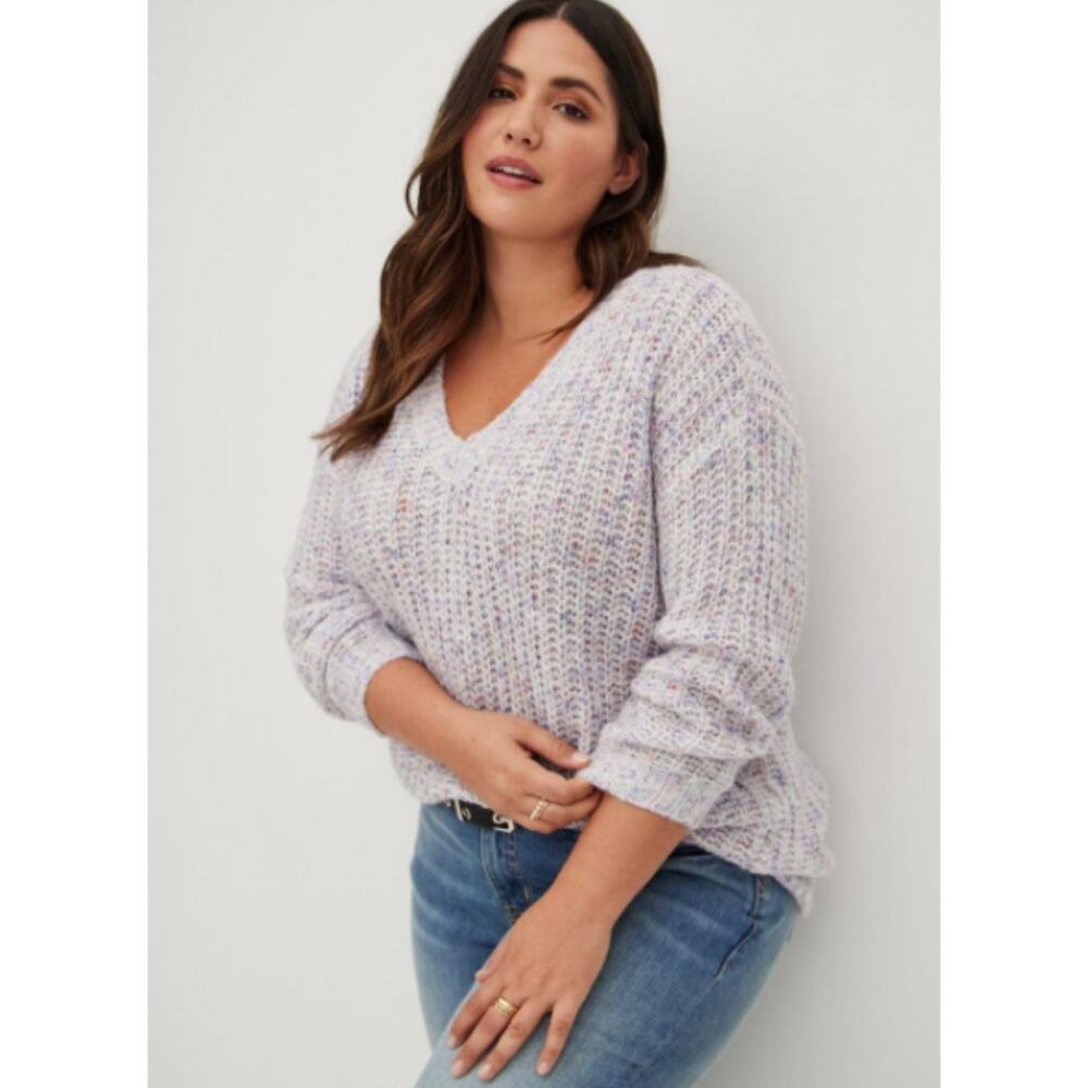 Torrid Women's V-Neck Pullover Sweater Multi 2X Long Sleeve Knit Cozy